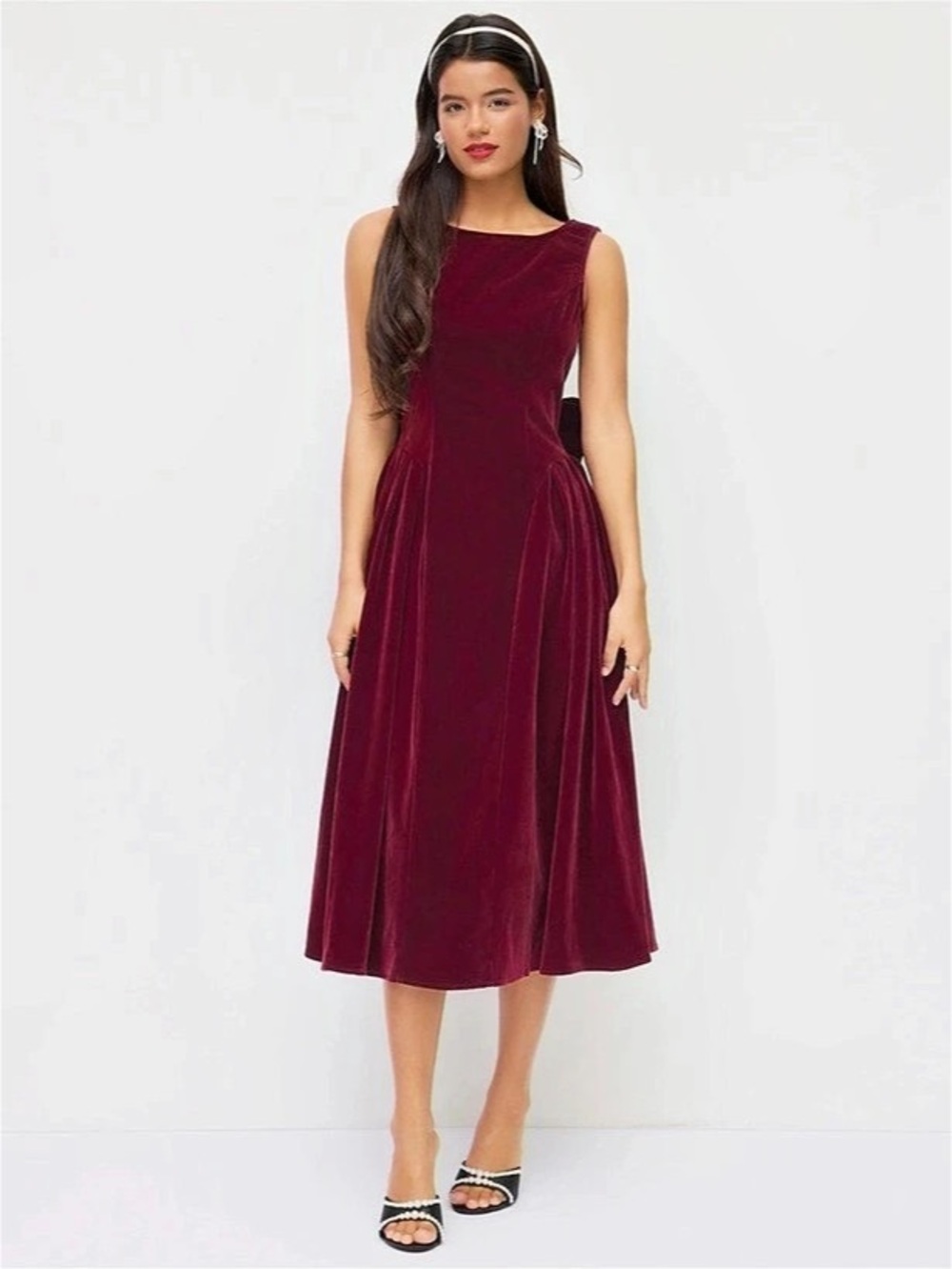 Cider Velvet Backless Bow Midi Dress